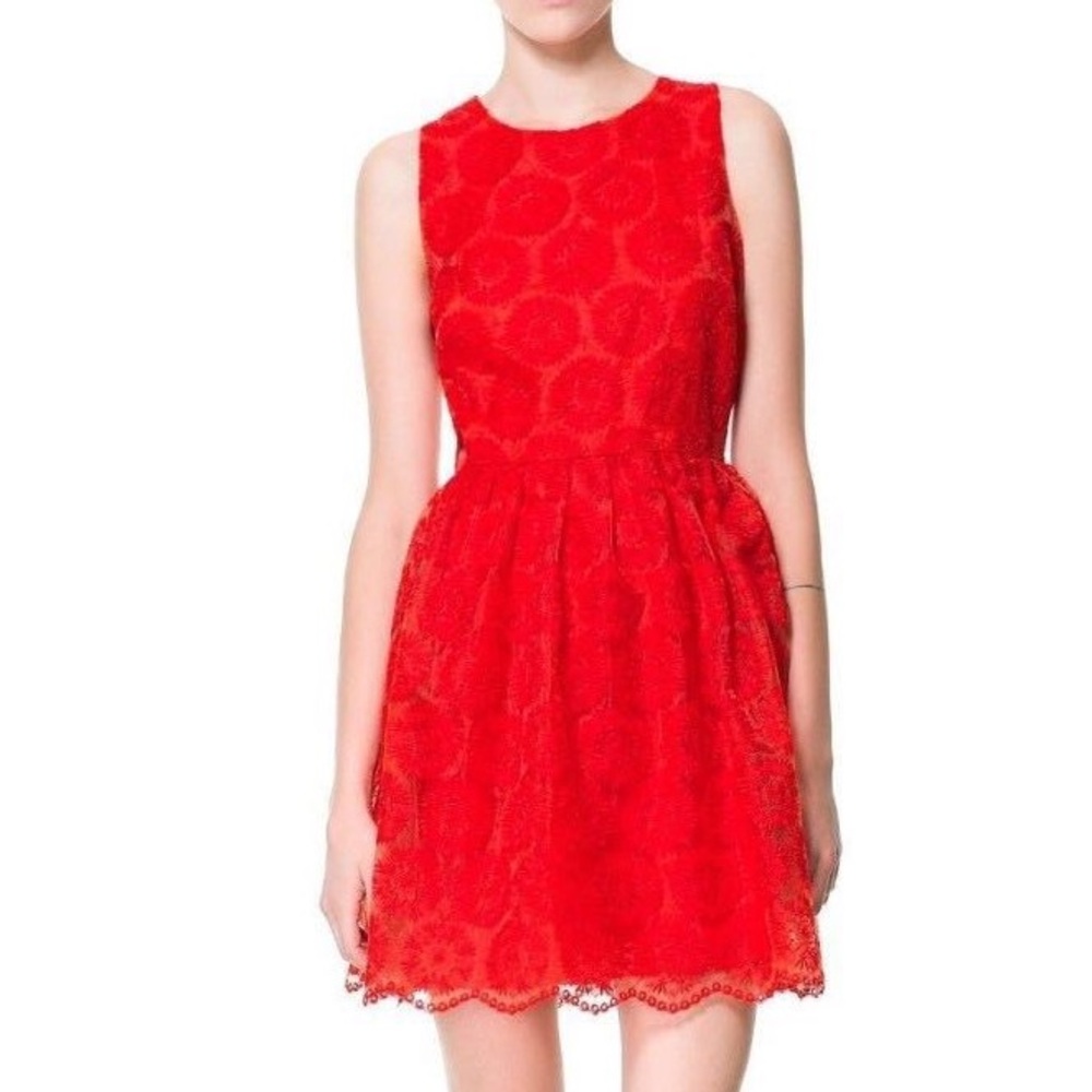 Zara Woman Red Floral Dress